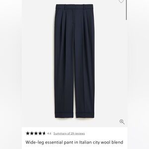 J.Crew NWT wide leg essential pant in Italian city wool Blend dark navy BT496